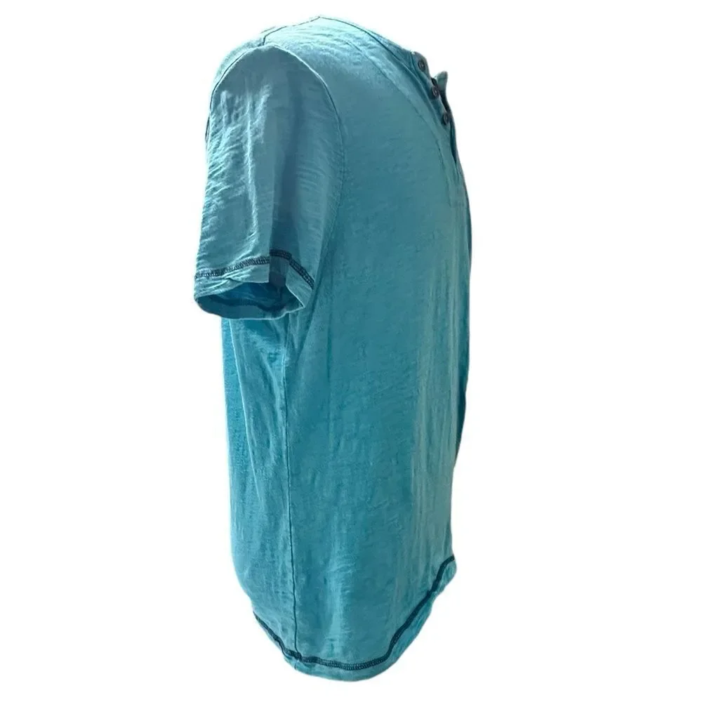 Guess Turquoise burn out Short Sleeve Henley T-shirt Size Large - Picture 3 of 12